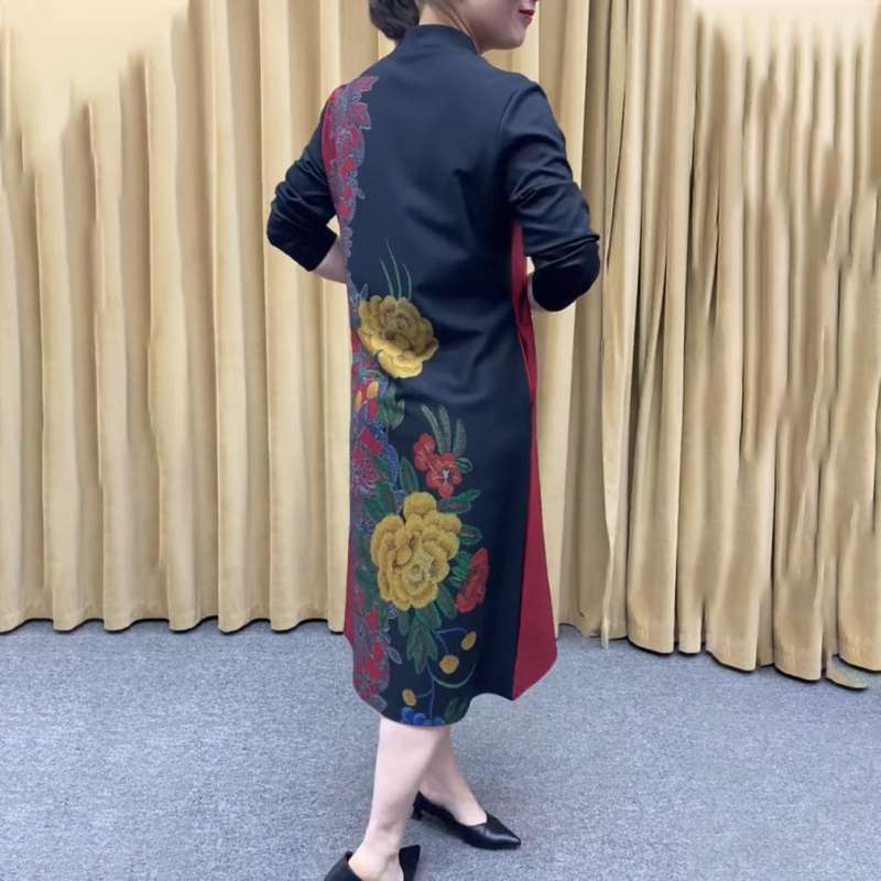 V-Neck Noble Long Printed Dress